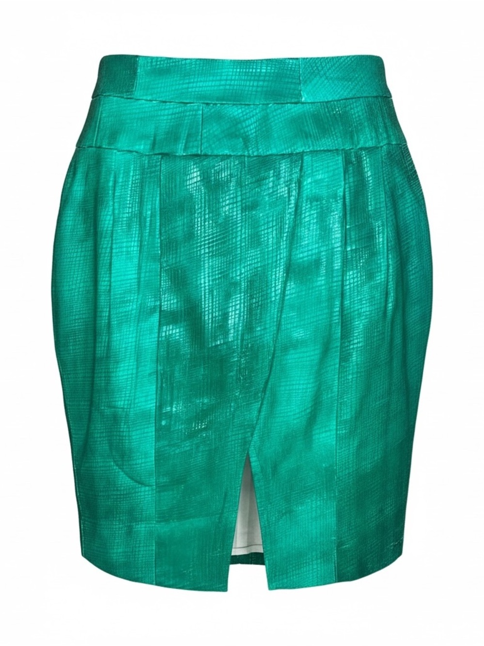 Poleci Embossed Green Leather Mini Skirt Front Slit XS Size 2 NWOT